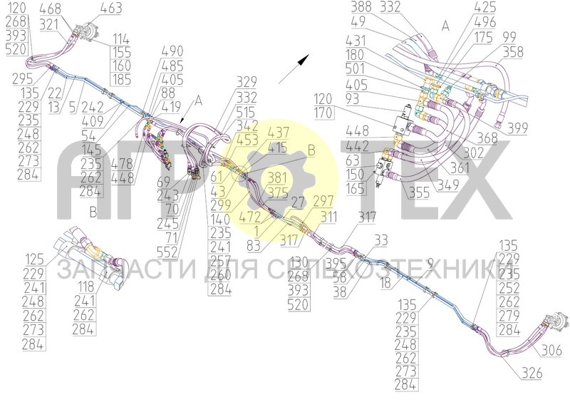 Гидрооборудование аппарата режущего (2.09.07.000) (№395 на схеме)